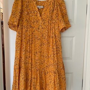 LOFT Mustard Floral Midi Dress